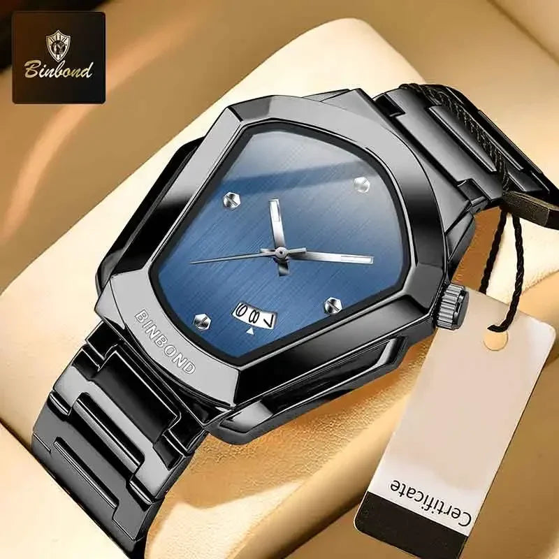 BINBOND Luxury Mens Watches Stainless Steel Strap New Concept Quartz Calendar Business Sports WristWatch Fashion Watches For Men