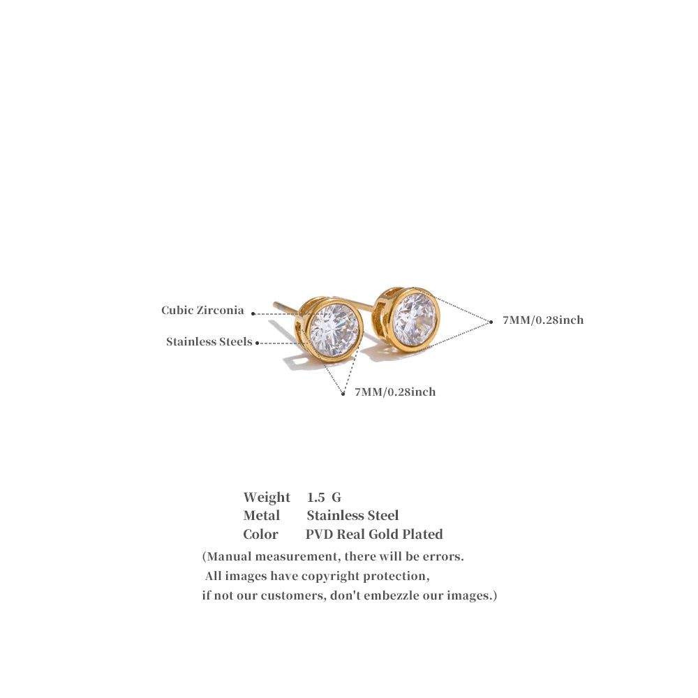 Yhpup High-Grade AAA Shiny Cubic Zirconia Round Stud Earrings Luxury Stainless Steel Daily Premium Jewelry Accessories