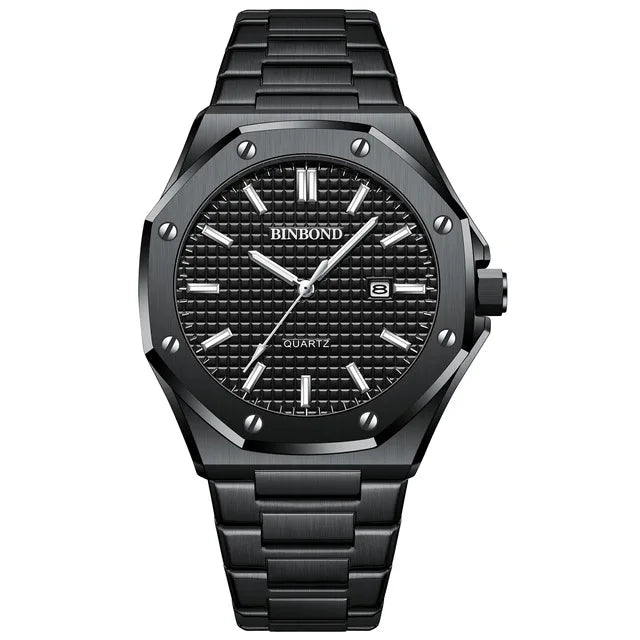 BINBOND B0233 Fashion Casual Men Watches Big Dial blackStainless Steel Calendar Quartz Wristwatch Classic Top Brand Male Clock