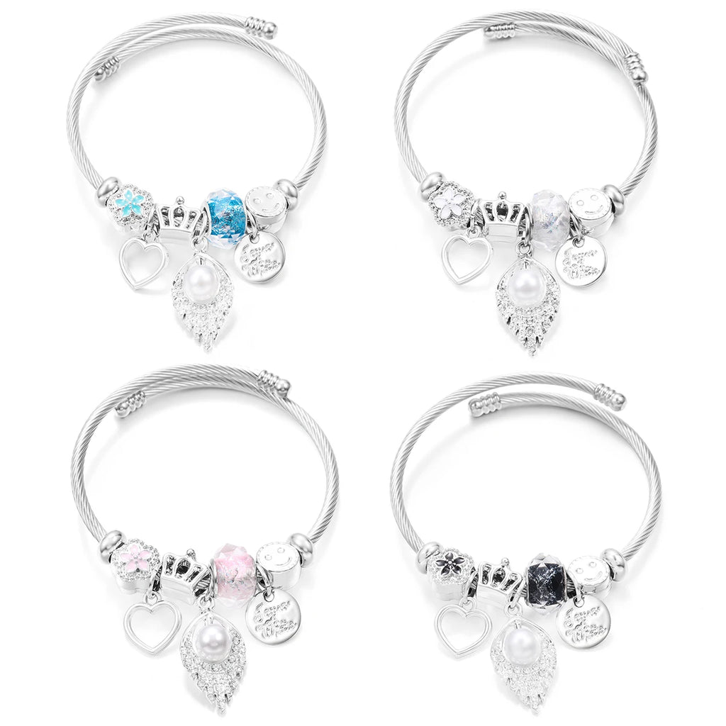 New Butterfly Crystal Tree of Life Beaded Pendant Bracelet Stainless Steel 4 Colors Closure Bangles Women Bracelet Accessories