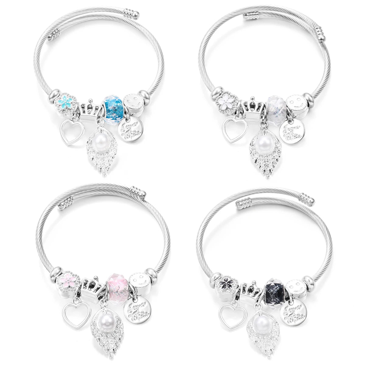 New Butterfly Crystal Tree of Life Beaded Pendant Bracelet Stainless Steel 4 Colors Closure Bangles Women Bracelet Accessories
