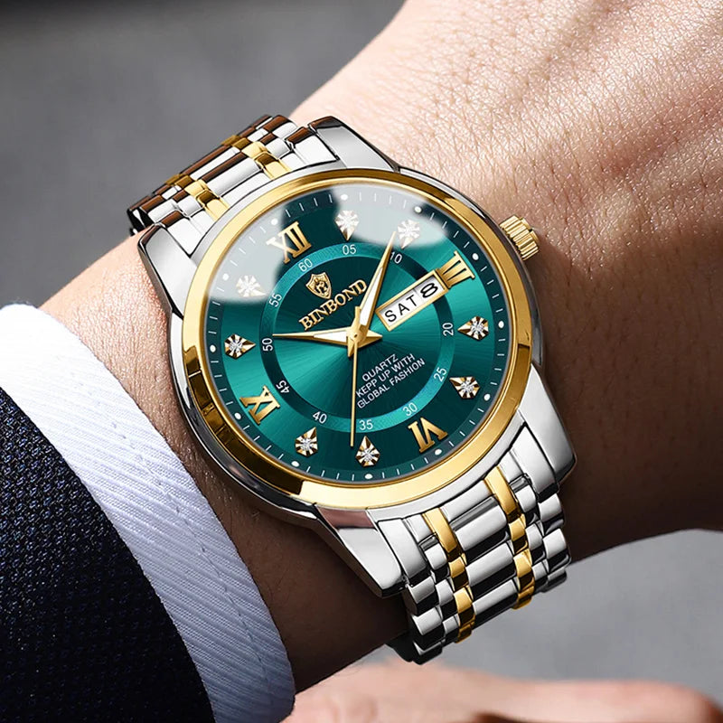 BINBOND 7169 Men's Watches Trend Fashion Star Ring Dial Original Quartz Watch for Man Waterproof Stainless Steel Luminous
