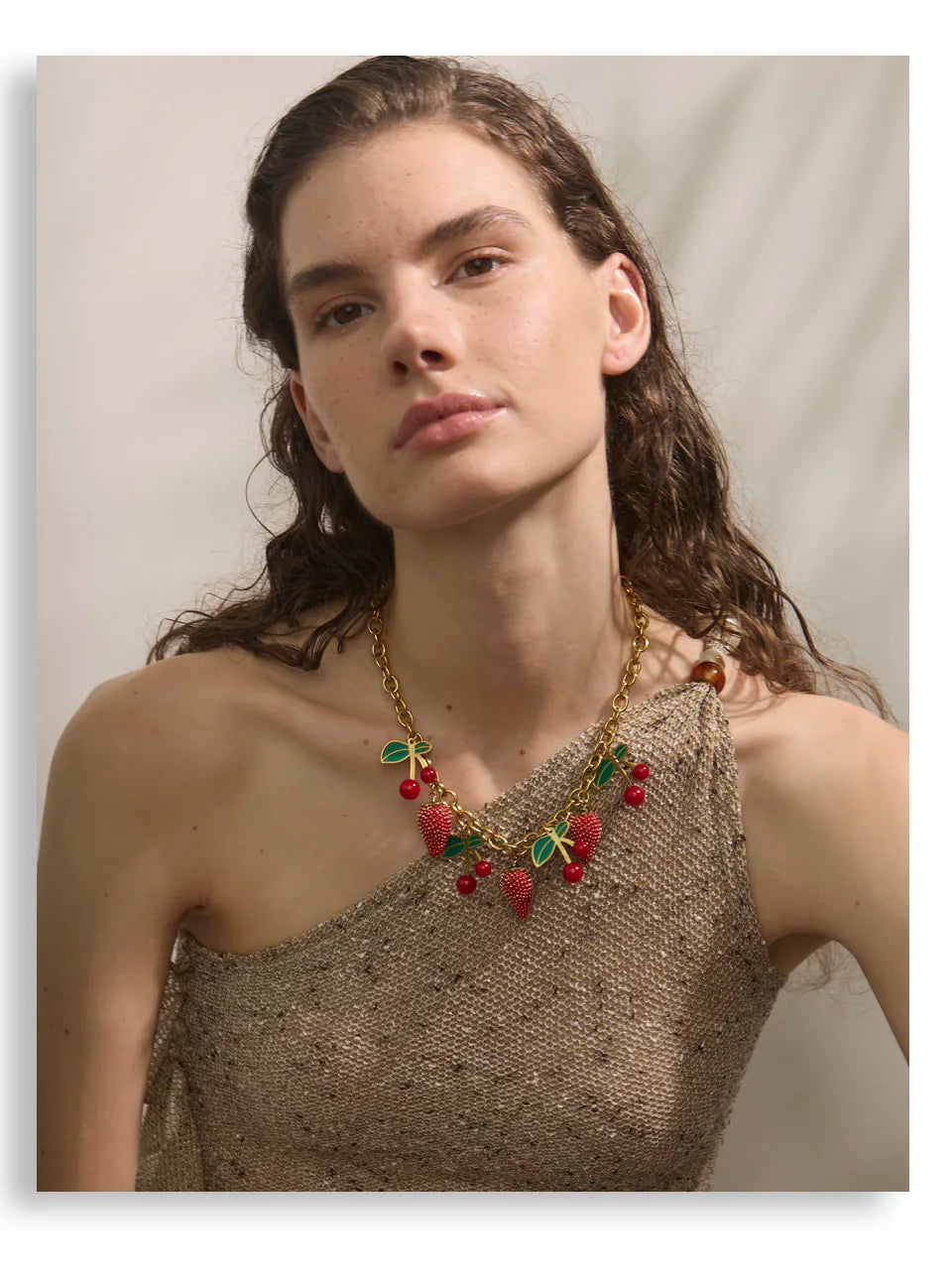 Yhpup 2025 Red Enamel Acrylic Cherry Strawberry Drop Necklace for Women Stainless Steel Fruit Handmade Fashion Collar Jewellery