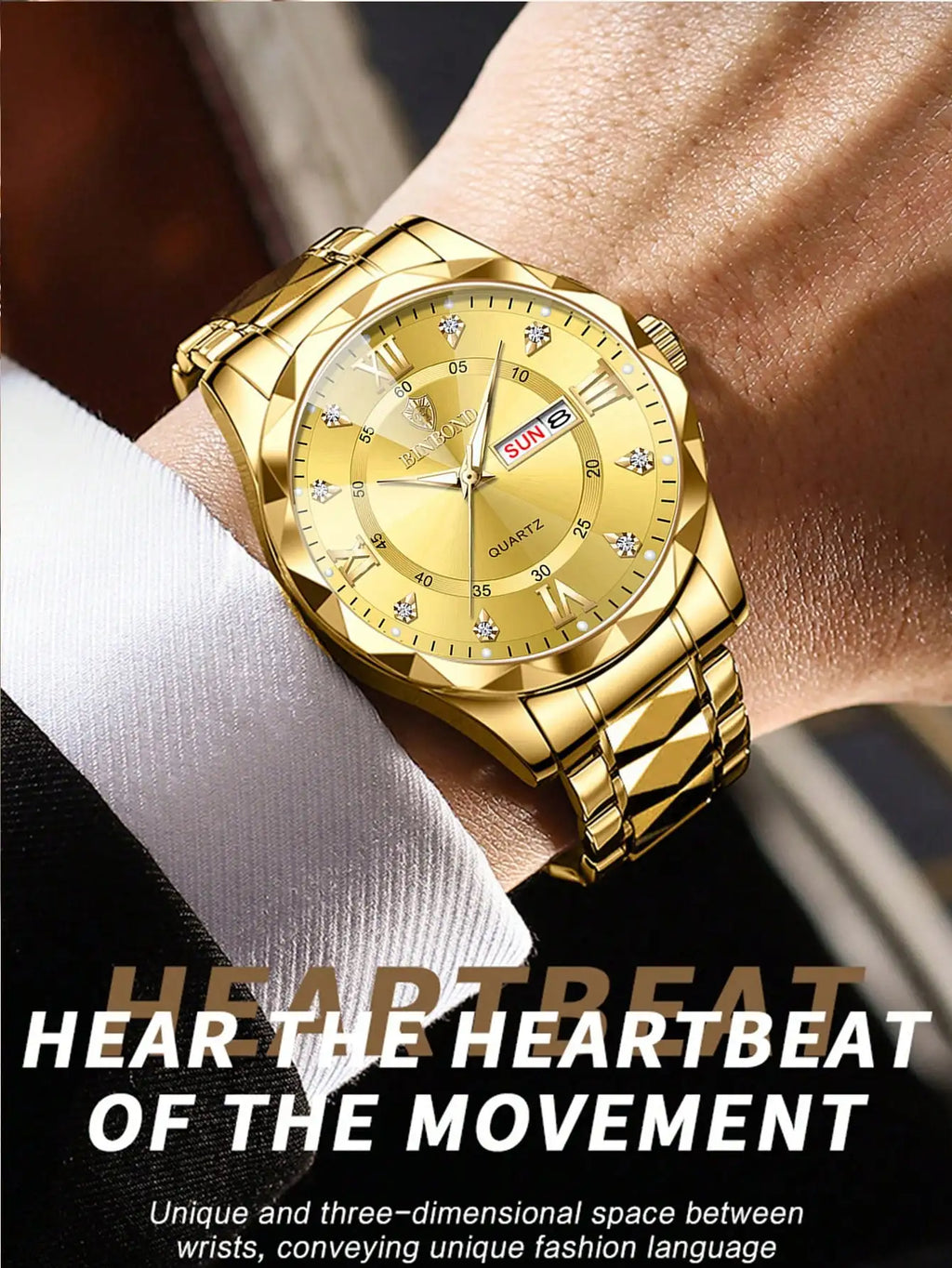2pcs/Set BINBOND Couple Quartz Watches 30M Waterproof Fashion Diamond Valentine Day Gift Stainless Steel Watch Men Women Watch