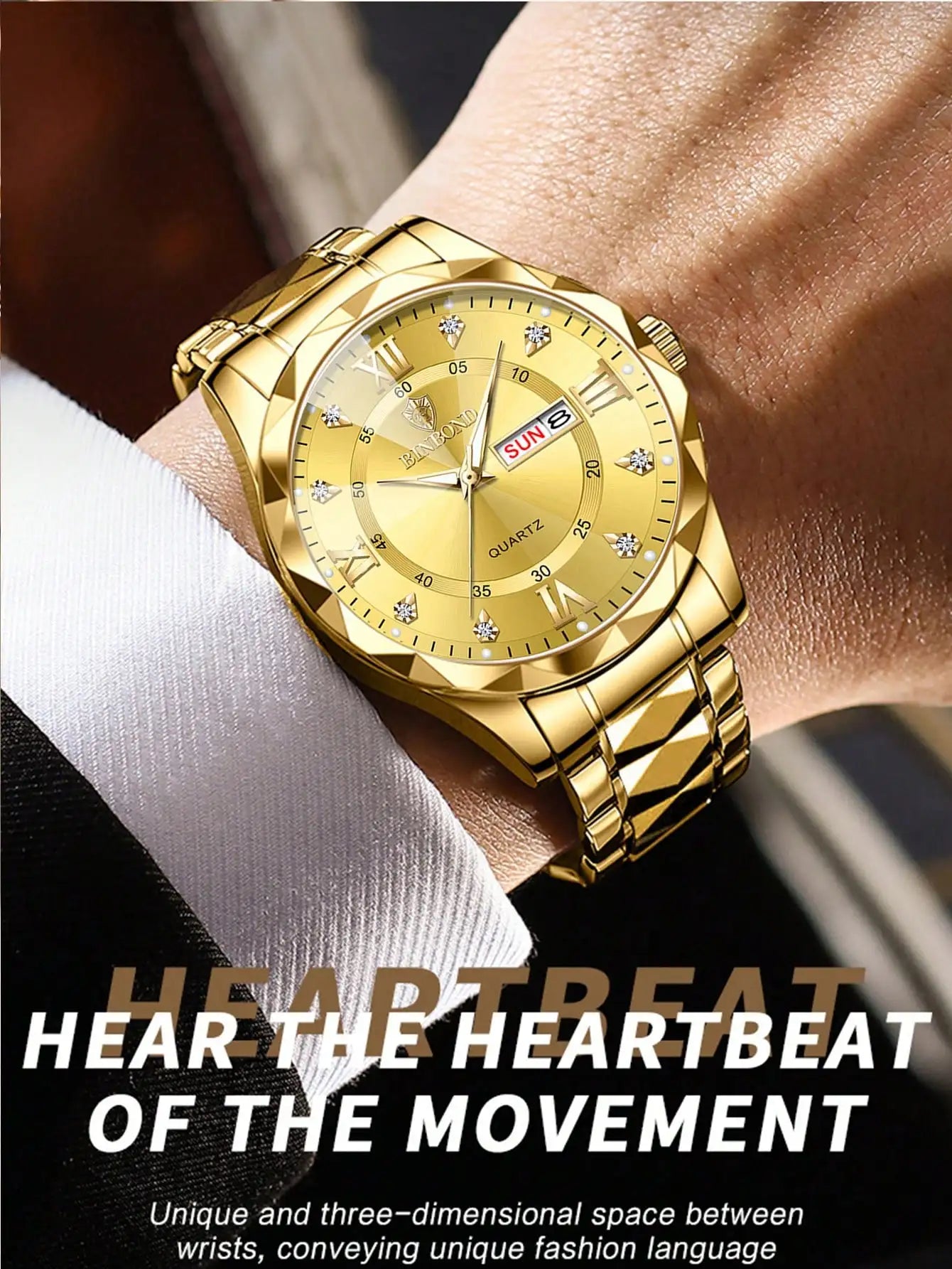 2pcs/Set BINBOND Couple Quartz Watches 30M Waterproof Fashion Diamond Valentine Day Gift Stainless Steel Watch Men Women Watch