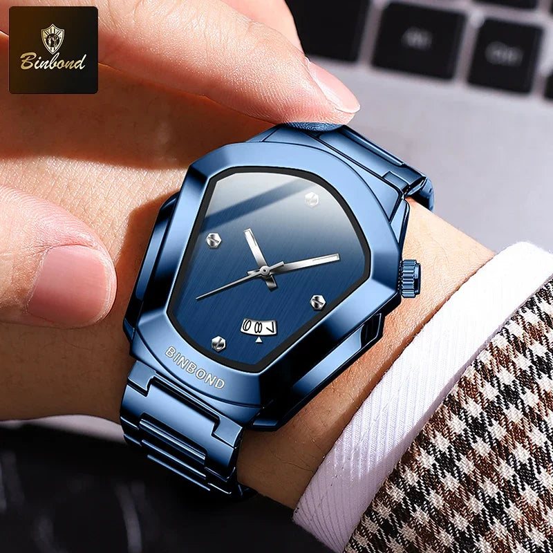 BINBOND Luxury Mens Watches Stainless Steel Strap New Concept Quartz Calendar Business Sports WristWatch Fashion Watches For Men