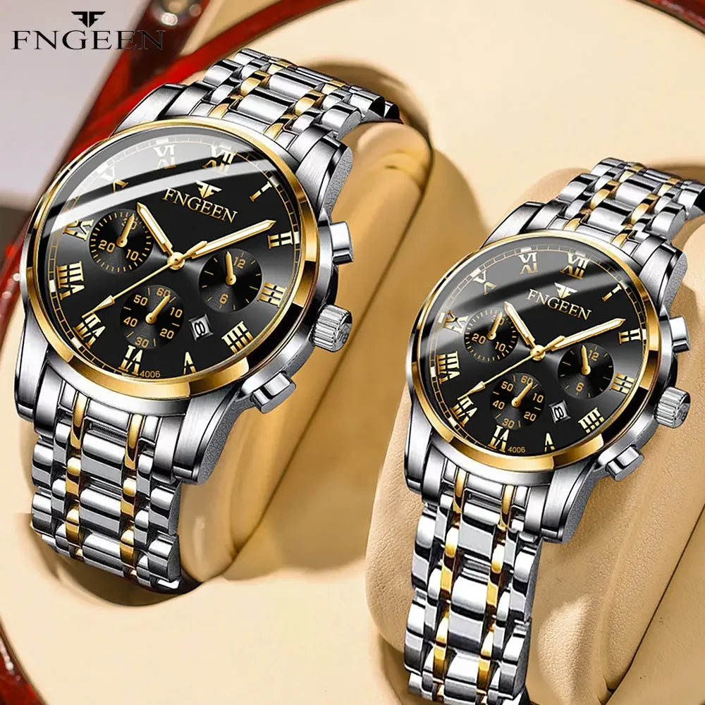 BINBOND 2pcs Couple Watches Fashion Top Brand Men Ladies for Quartz Watch Lover Waterproof Stainless Steel Watch Valentine Gift