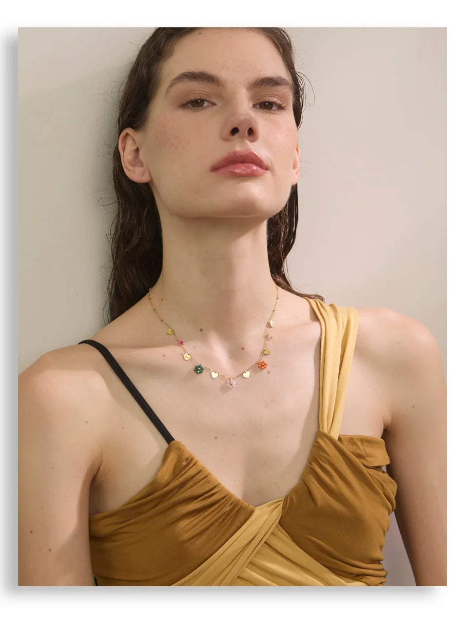 Yhpup Summer Fashion Crystal Flower Pendant Necklace for Women Stainless Steel Handmade Cute Collar Jewelry 2025 Waterproof