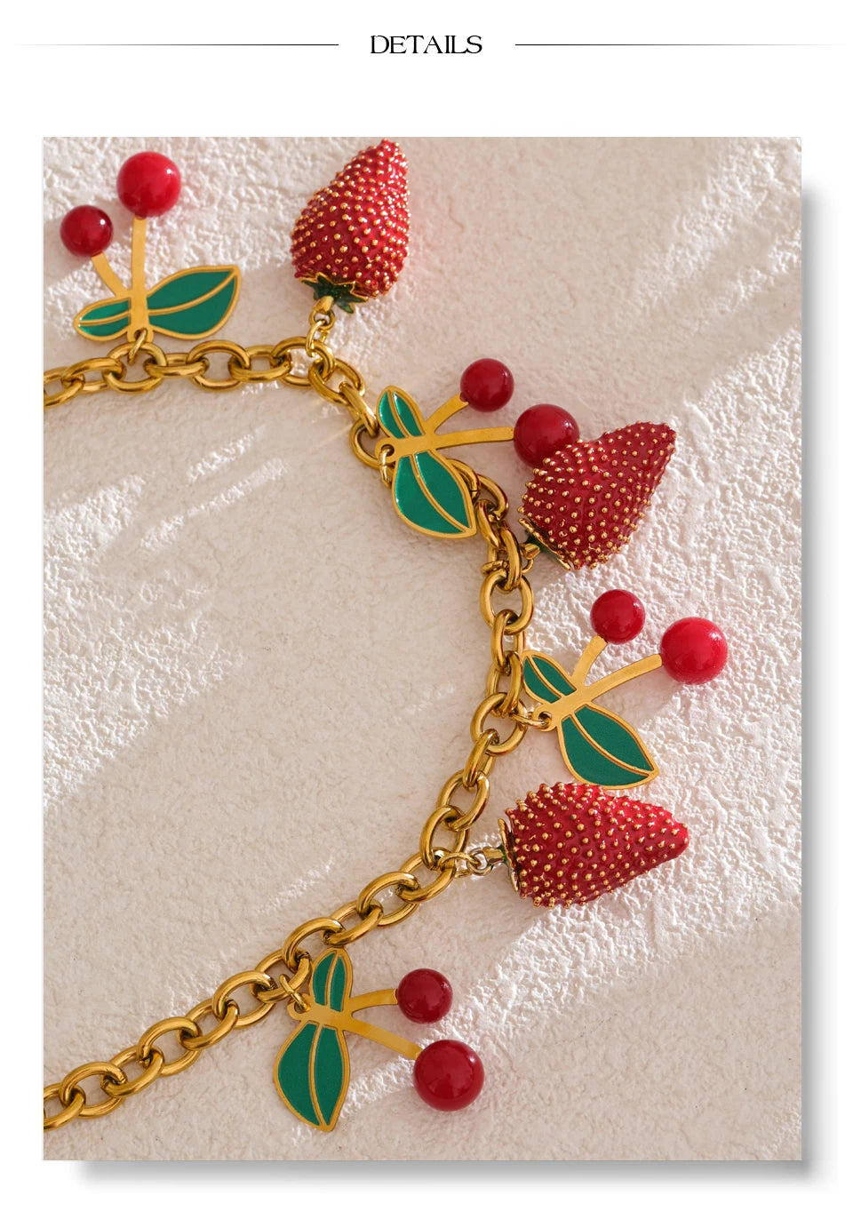 Yhpup 2025 Red Enamel Acrylic Cherry Strawberry Drop Necklace for Women Stainless Steel Fruit Handmade Fashion Collar Jewellery