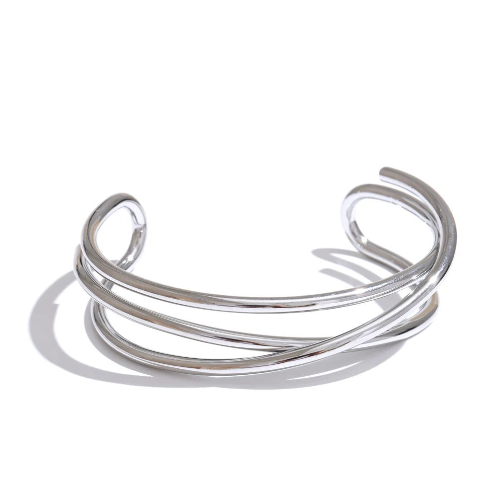 Yhpup 58mm Open Stainless Steel Metal Hollow Line Fashion Bracelet Bangle for Women Smooth Personalized Wrist Jewelry Wholesale
