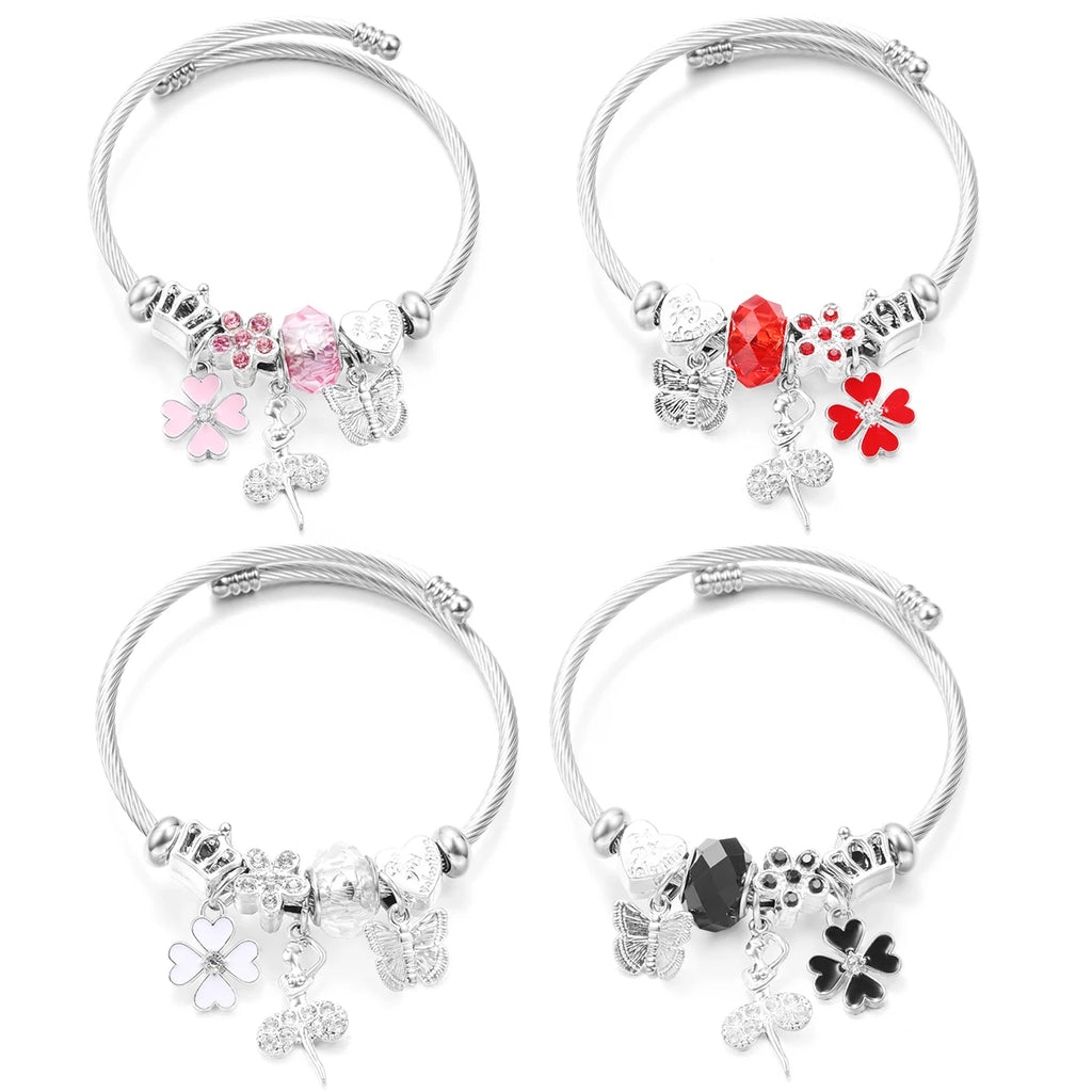 New Butterfly Crystal Tree of Life Beaded Pendant Bracelet Stainless Steel 4 Colors Closure Bangles Women Bracelet Accessories
