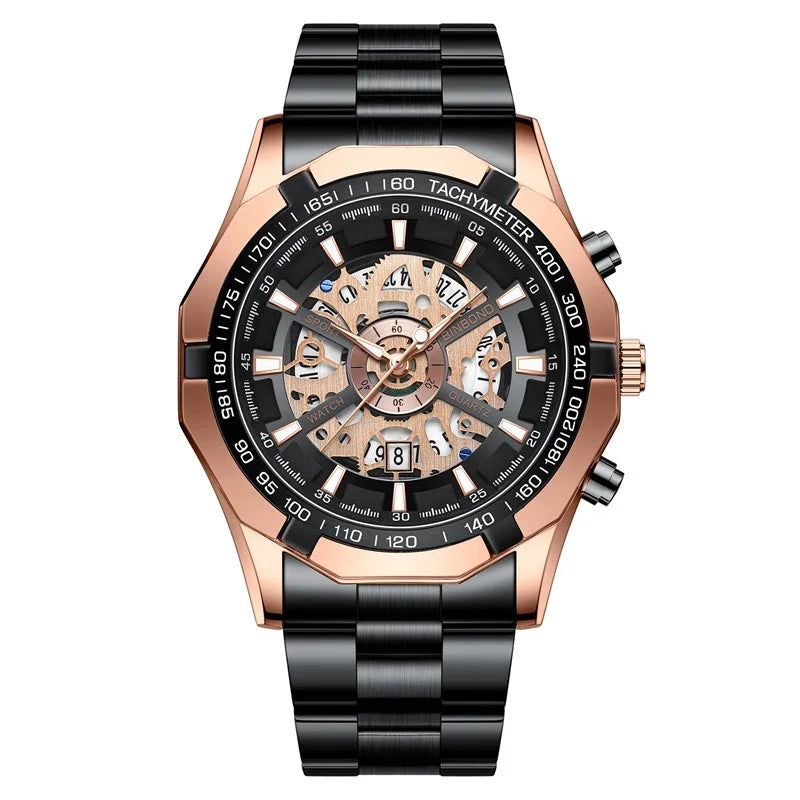 Binbond Mens Watches Top Brand Luxury Stainless Steel Waterproof Hollow Out Blue Big Male Wristwatches Relogio Masculino 2023