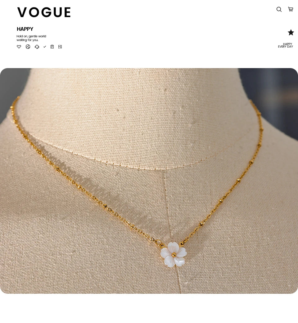 Yhpup Chic Fashion Natural Shell Flower Pendant Necklace Gift Stainless Steel Exquisite Chain Gold Color Premium Jewelry Bijoux