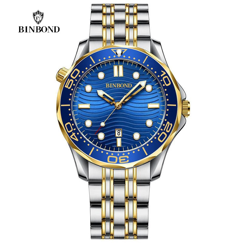 BINBOND Brand New Fashion Ultra-thin Sea Horse Series Men Business Quartz  Watches Waterproof Luminous Sports Casual Men's Watch