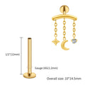 Right Grand ASTM F136 Titanium Hidden Helix Chain Earring 16G Dainty Star Moon CZ Dangle Cartilage Stud Piercing Jewelry
