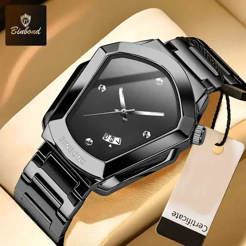 BINBOND Luxury Mens Watches Stainless Steel Strap New Concept Quartz Calendar Business Sports WristWatch Fashion Watches For Men