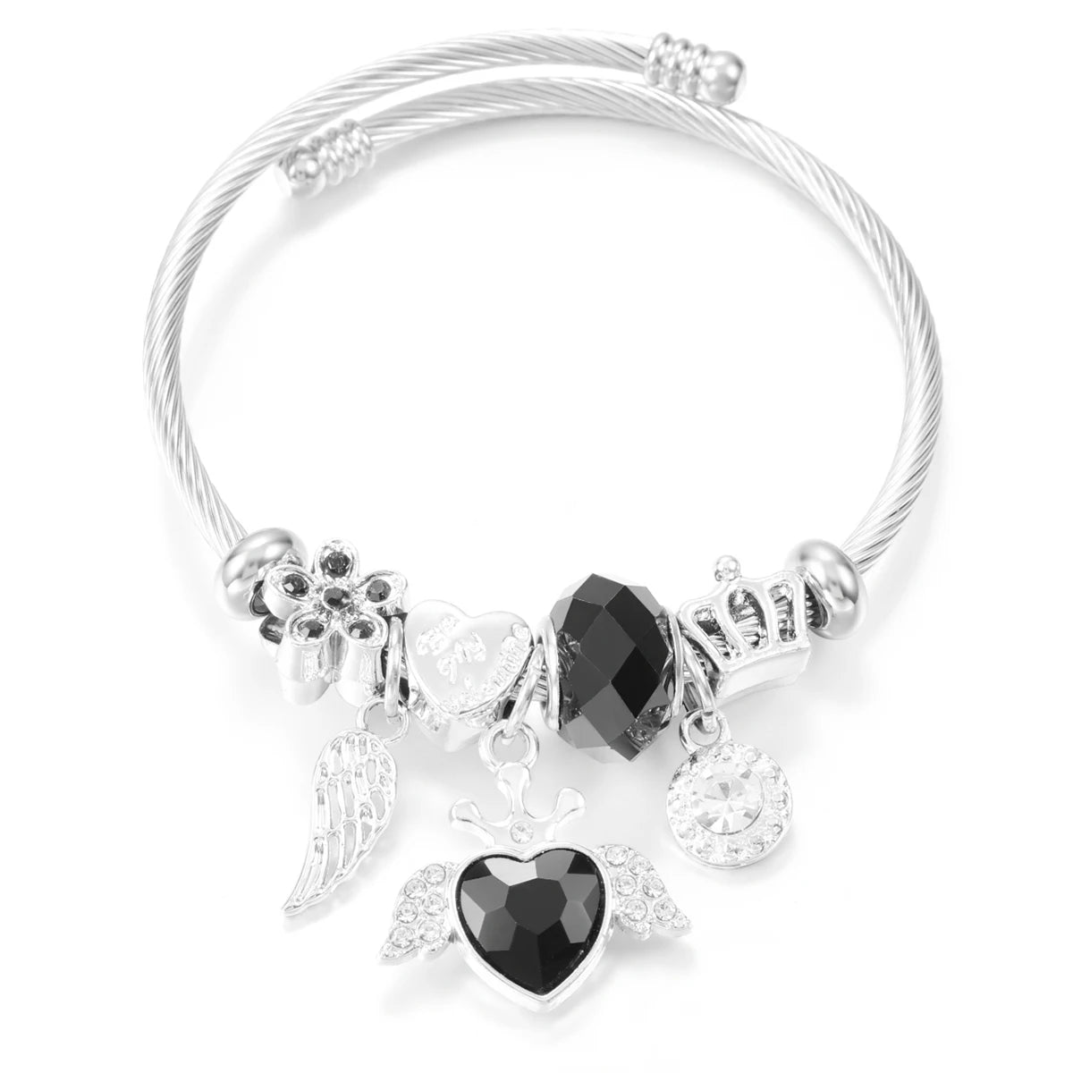 New Butterfly Crystal Tree of Life Beaded Pendant Bracelet Stainless Steel 4 Colors Closure Bangles Women Bracelet Accessories