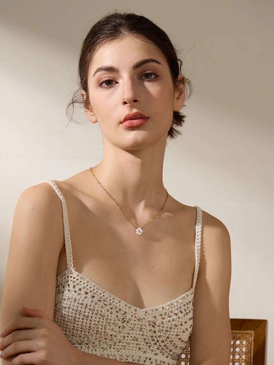Yhpup Chic Fashion Natural Shell Flower Pendant Necklace Gift Stainless Steel Exquisite Chain Gold Color Premium Jewelry Bijoux
