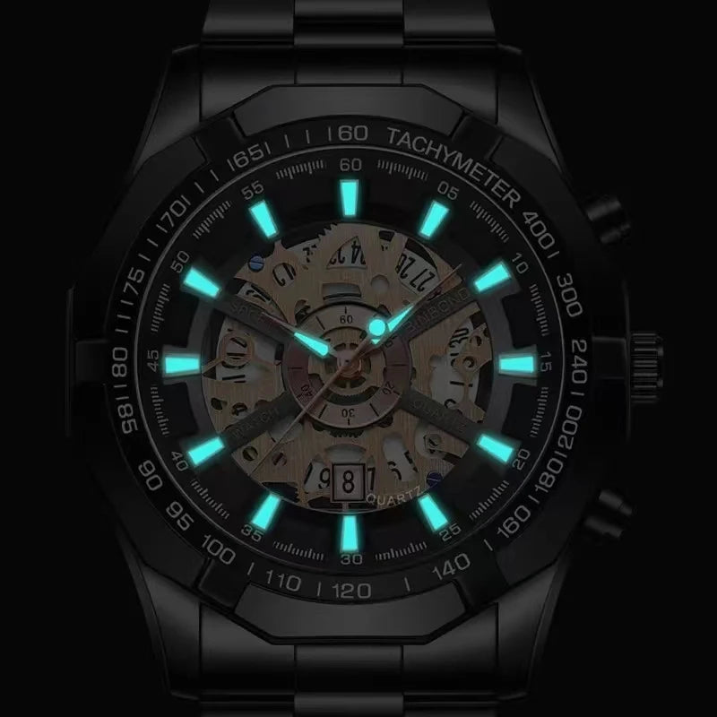 Binbond Mens Watches Top Brand Luxury Stainless Steel Waterproof Hollow Out Blue Big Male Wristwatches Relogio Masculino 2023