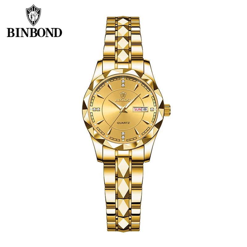 BINBOND B5552 New Luxury Brand Quartz Womens Watches 30M Waterproof Luminous Date Wristwatch Fashion Business Womens Watches