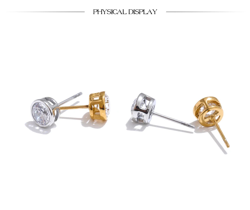Yhpup High-Grade AAA Shiny Cubic Zirconia Round Stud Earrings Luxury Stainless Steel Daily Premium Jewelry Accessories