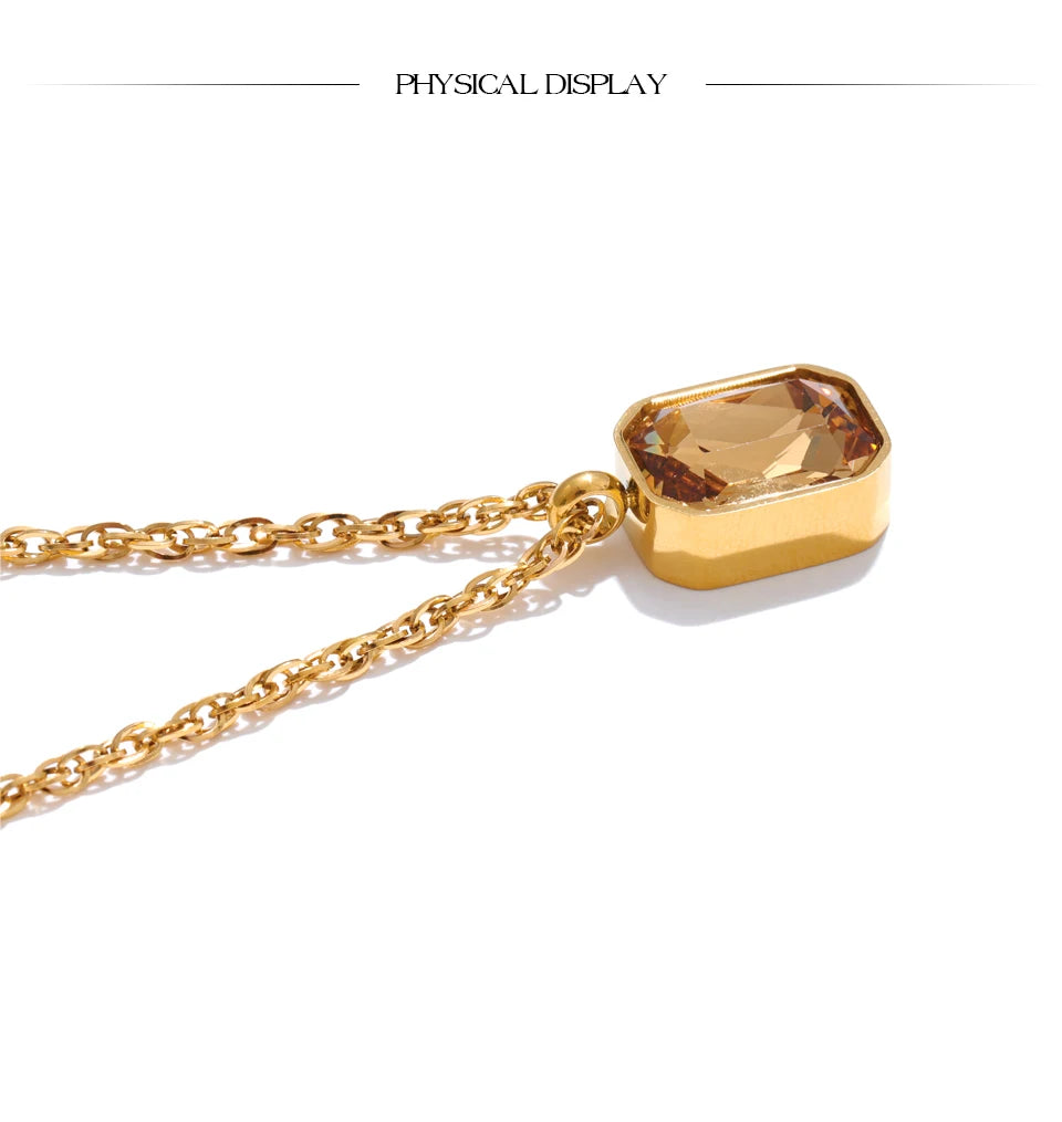 Yhpup AAA Shiny Champagne Zirconia Pendant Necklace Hot Style Stainless Steel Chain Collar Luxury Jewelry Wholesale