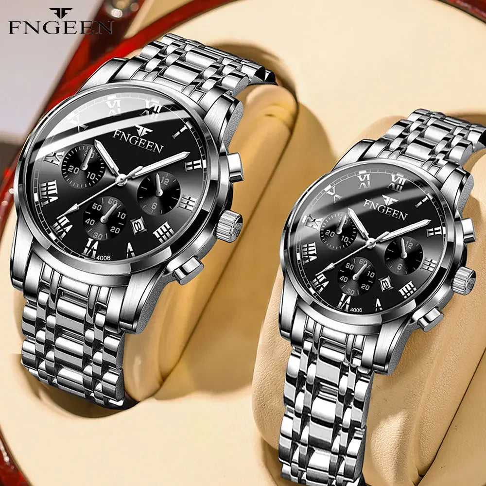 BINBOND 2pcs Couple Watches Fashion Top Brand Men Ladies for Quartz Watch Lover Waterproof Stainless Steel Watch Valentine Gift