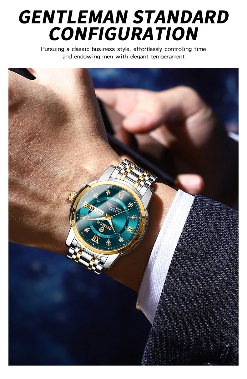 BINBOND 7169 Men's Watches Trend Fashion Star Ring Dial Original Quartz Watch for Man Waterproof Stainless Steel Luminous