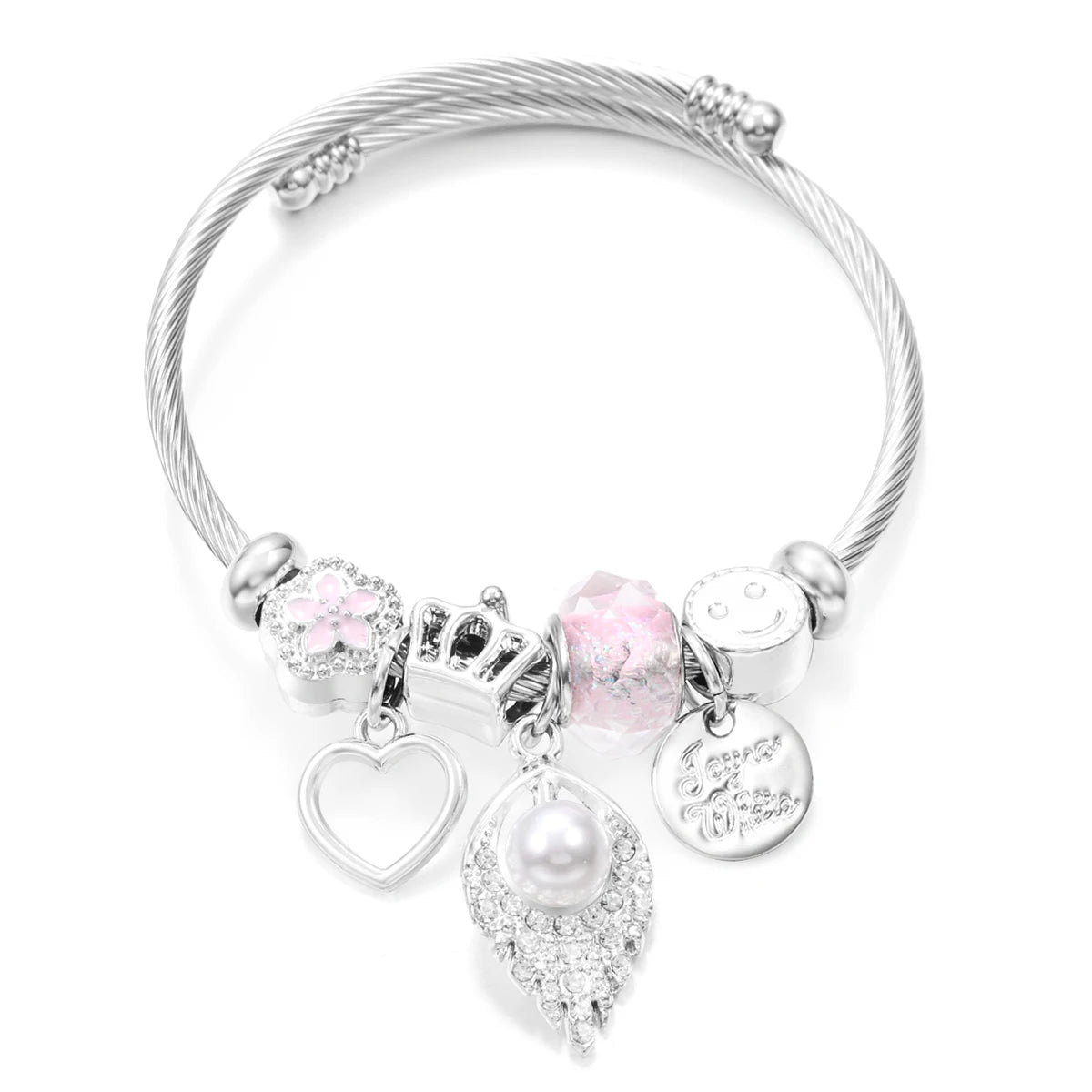 New Butterfly Crystal Tree of Life Beaded Pendant Bracelet Stainless Steel 4 Colors Closure Bangles Women Bracelet Accessories