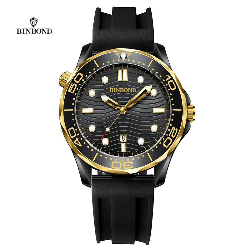 BINBOND Brand New Fashion Ultra-thin Sea Horse Series Men Business Quartz  Watches Waterproof Luminous Sports Casual Men's Watch