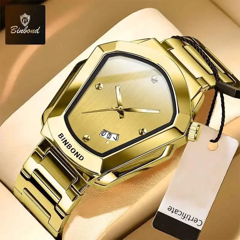 BINBOND Luxury Mens Watches Stainless Steel Strap New Concept Quartz Calendar Business Sports WristWatch Fashion Watches For Men