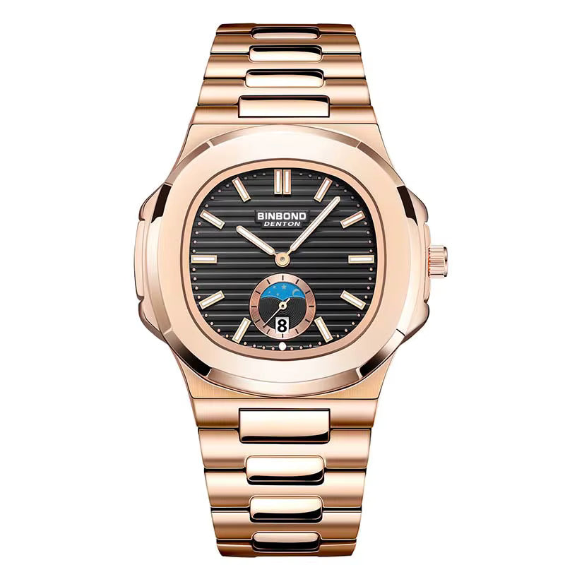 BINBOND Men's Business Quartz Watch – Stainless Steel Waterproof Wristwatch