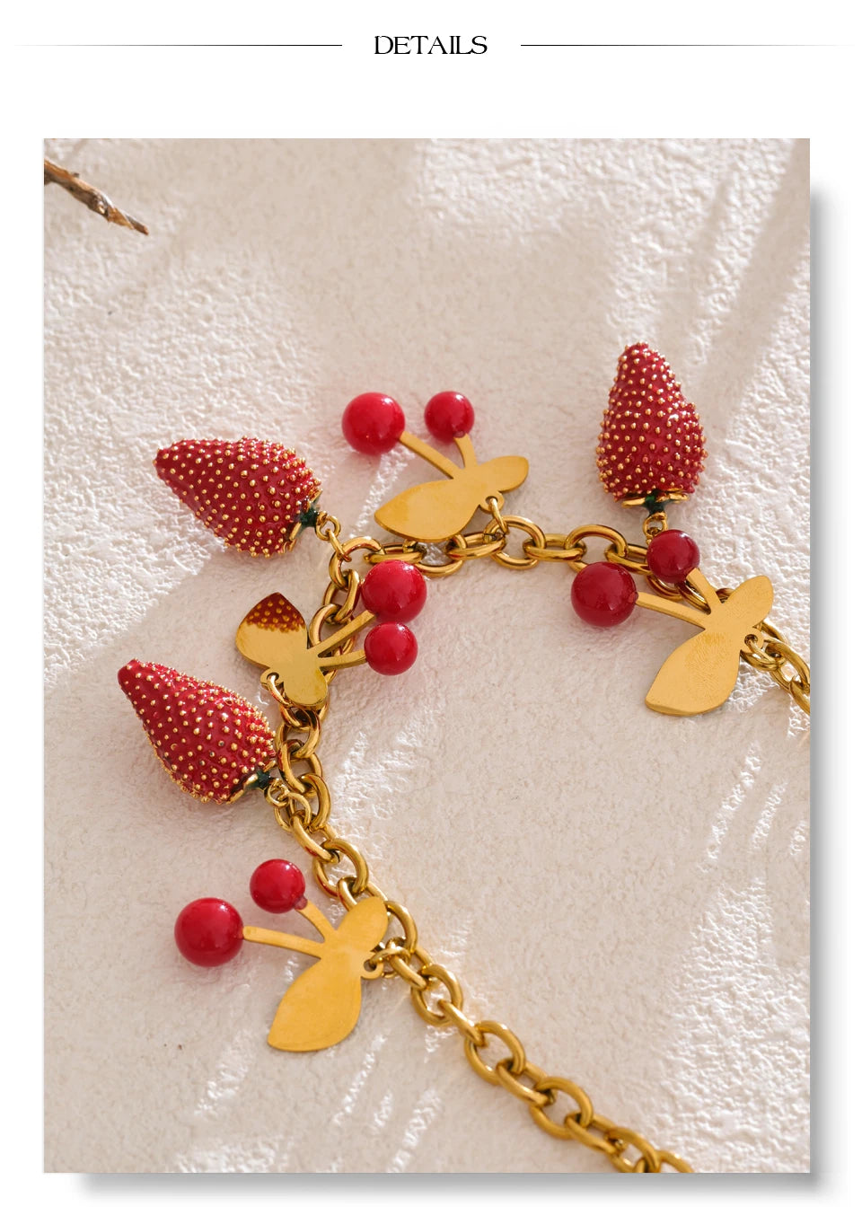 Yhpup 2025 Red Enamel Acrylic Cherry Strawberry Drop Necklace for Women Stainless Steel Fruit Handmade Fashion Collar Jewellery